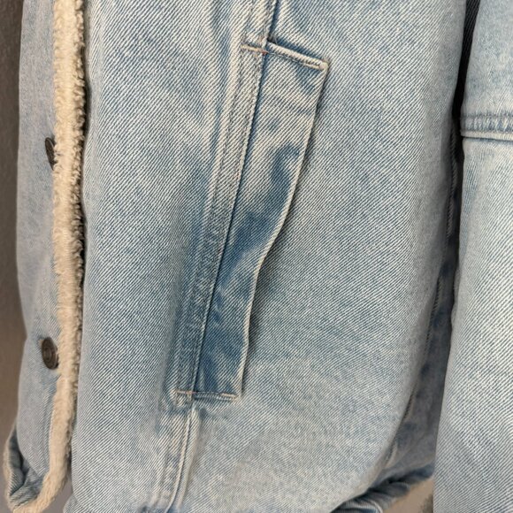 FREE PEOPLE We the Free Twisted Heart Cozy Blue Denim Fleece Jacket Medium - Picture 11 of 15